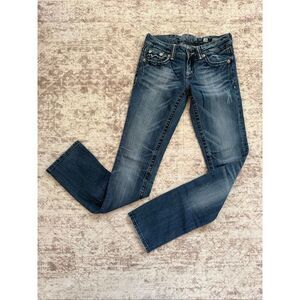 Miss Me Women's Zip Fly Low Rise Straight Leg Denim Jeans Blue Size 26